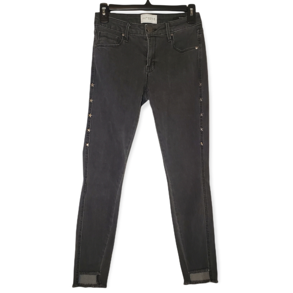 PS PARKER SMITH Skinny Jeans Raw Step Hem Star Studded Seam Cropped Faded Black